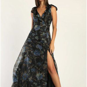 Fit For a Fairytale Black Floral Tie-Strap A-Line Maxi Dress